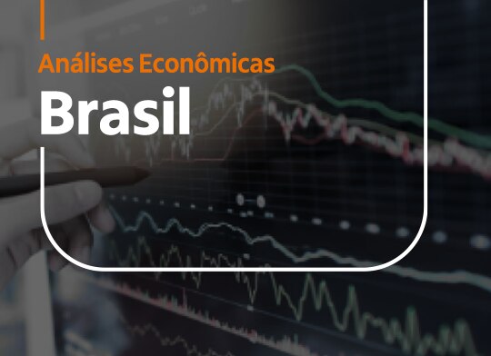 gráfico de ações como imagem de fundo com os textos Análises Econômicas Brasil