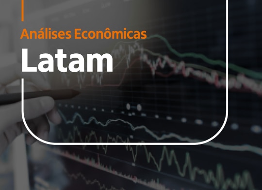gráfico de ações como imagem de fundo com os textos Análises Econômicas Latam