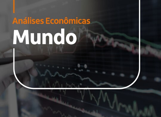 gráfico de ações como imagem de fundo com os textos Análises Econômicas Mundo