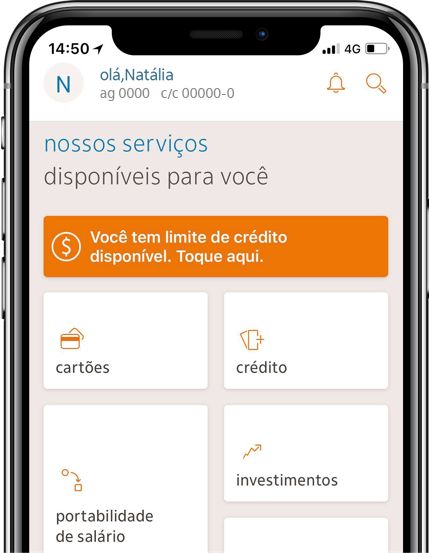 Tela inicial do app Itaú.