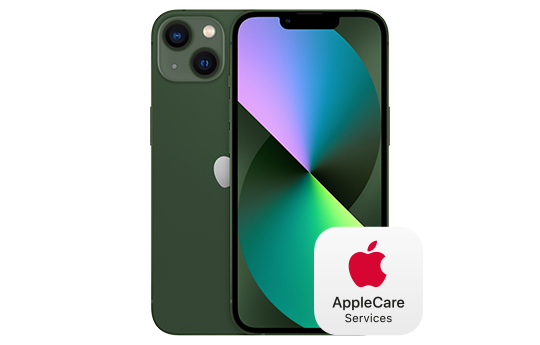 Imagem de dois aparelhos celulares Apple, e no canto inferior direito da imagem, o logo do Apple Care Services.