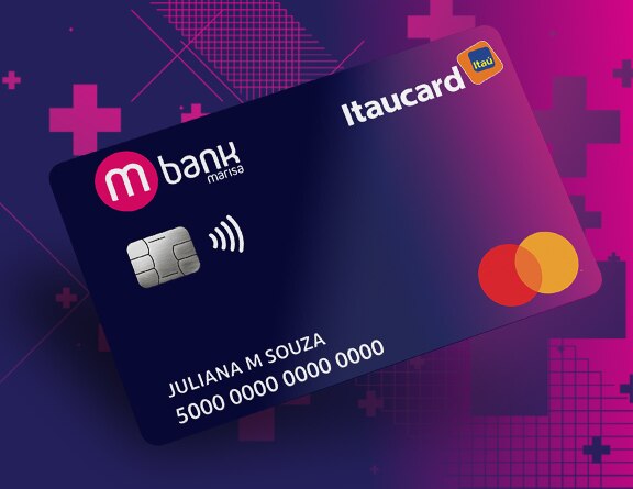 imagem do cartão MBank Itaucard em um fundo roxo