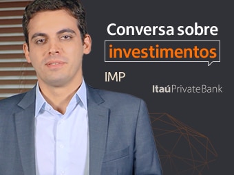 Thumb de vídeo com fundo preto, e os textos: Conversa sobre investimentos. IMP Itaú Private Bank. No canto esquerdo da imagem, um executivo Itaú Private.