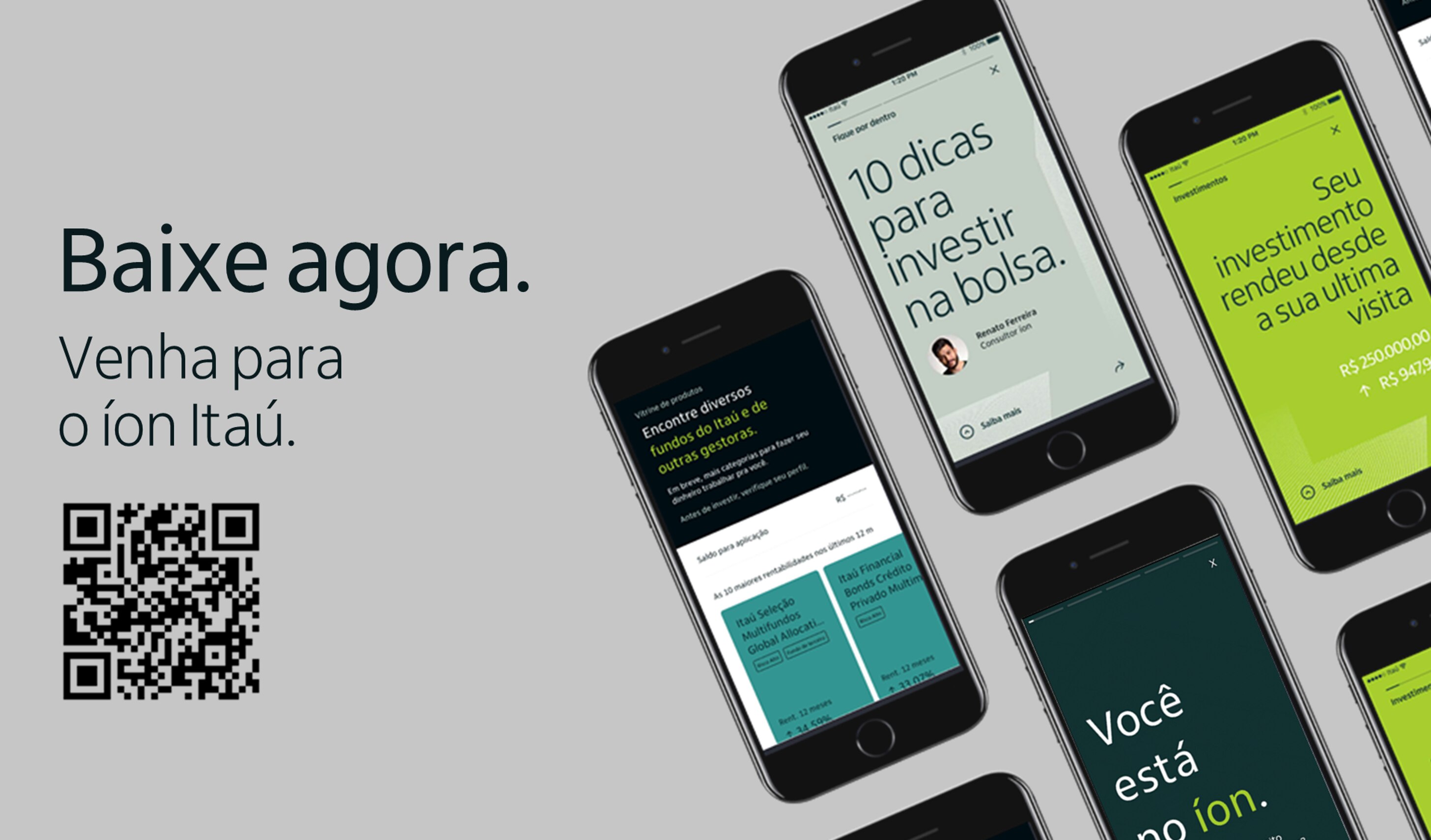 alguns celulares na tela e um qrcode para baixar o app