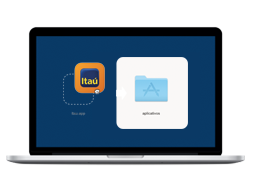 Computador com a tela de instalação do terceiro passo de instalação do Aplicativo Itaú no computador no Mac.