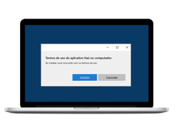 Computador com a tela de instalação do segundo passo de instalação do Aplicativo Itaú no computador no Windows.