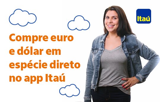Imagem com fundo laranja e texto branco escrito: Buscando comprar dólar e euro com mais praticidade?