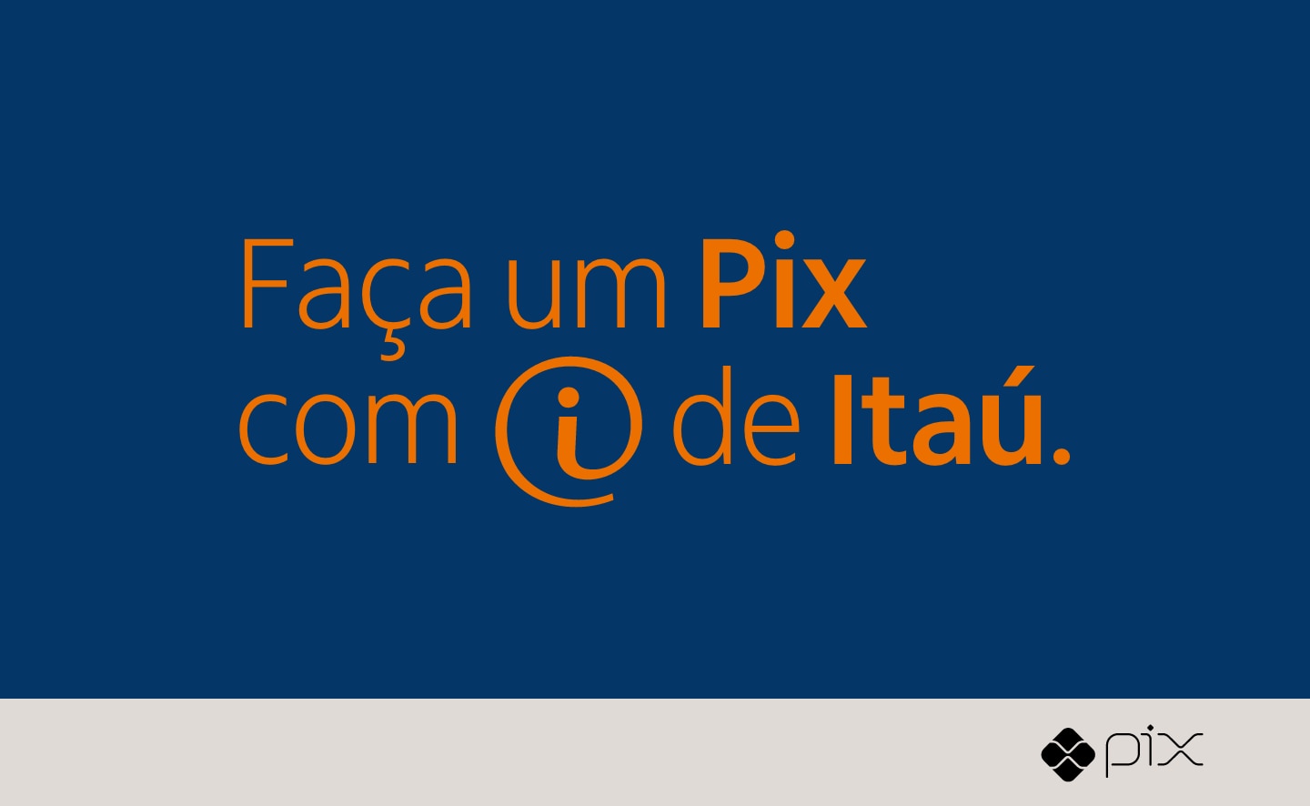 fundo azul com frase faça um Pix com I de Itaú e logo do Pix Bacen