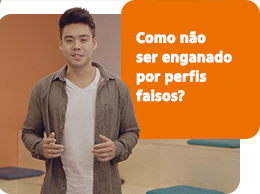 imagem  de colaborador do Itaú que apresenta o vídeo e inserção do texto: "Como não ser enganado por perfis falsos?"