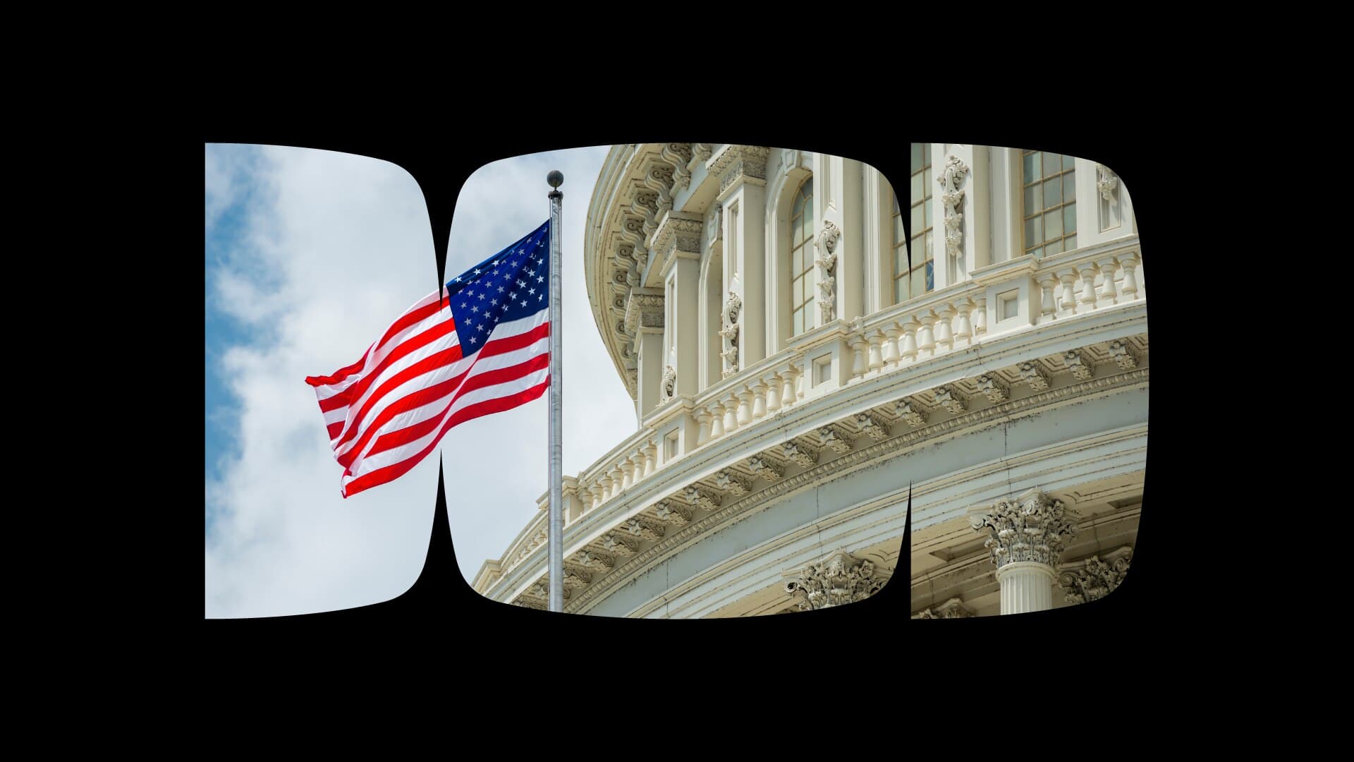 Capa do The Weekly Globe estilizada com a bandeira dos EUA e a fachada do Congresso americano. Foto: Shutterstock e Itaú Private Bank.