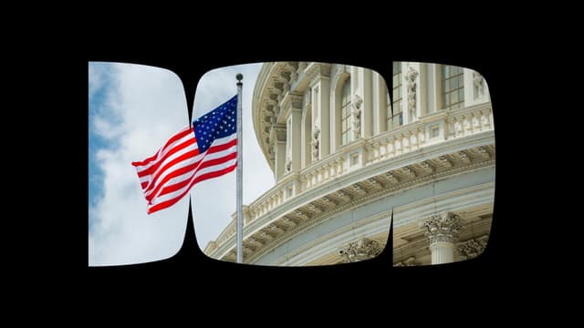 Capa do The Weekly Globe estilizada com a bandeira dos EUA e a fachada do Congresso americano. Foto: Shutterstock e Itaú Private Bank.