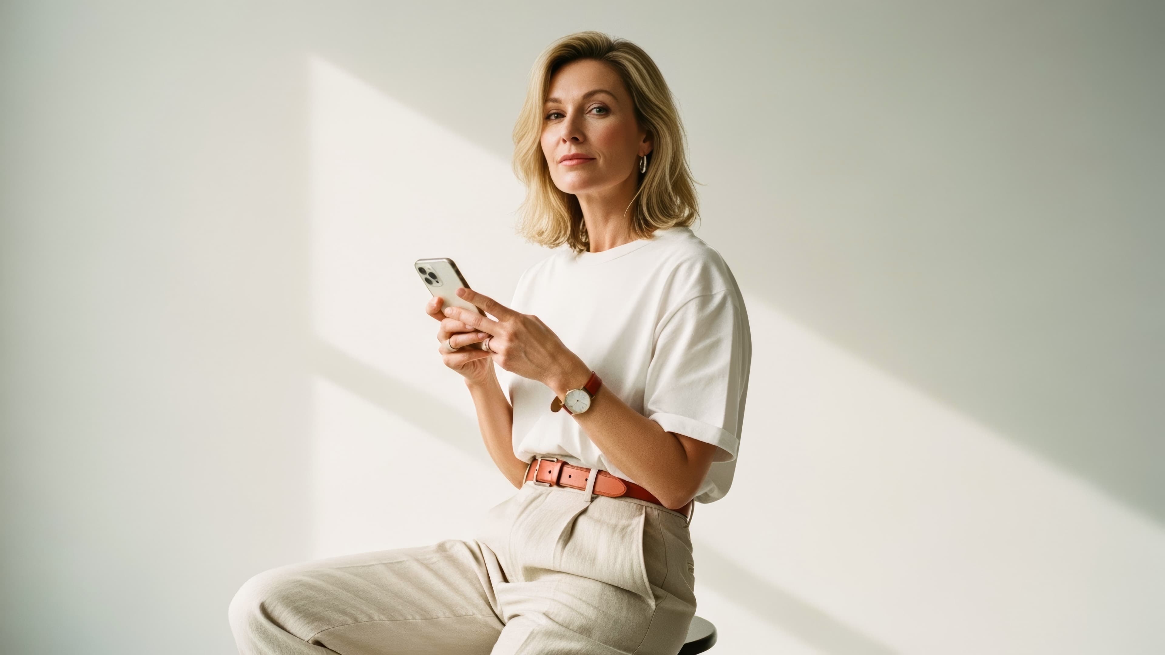 Mulher com celular na mão