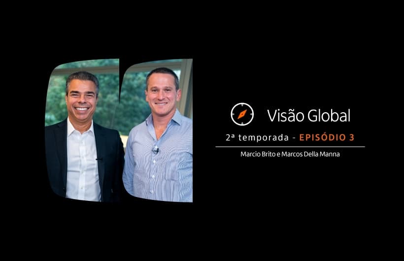 Marcio Brito e Marcos Della Manna, com a arte do programa Visão Global