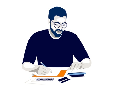 Ilustração de homem com vários papeis