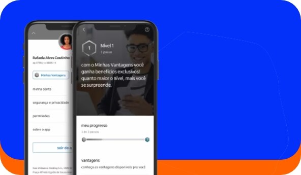 Ilustração de um celular com o aplicativo Itaú Uniclass aberto.