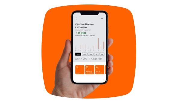 Imagem da tela de um smartphone mostrando a inteligência de investimentos Itaú.