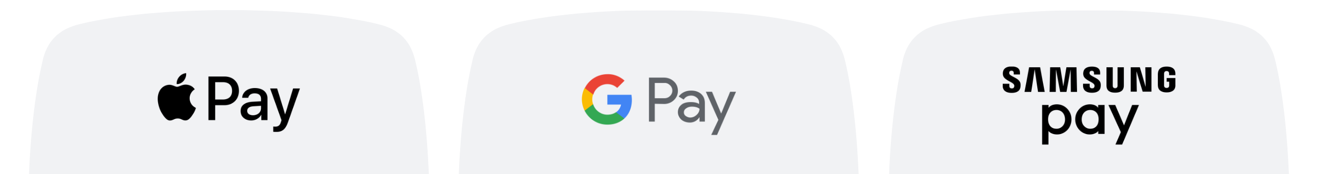 Logos Apple Pay, Google Pay e Samsung Pay.