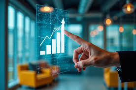 Mão apontando para gráfico crescente