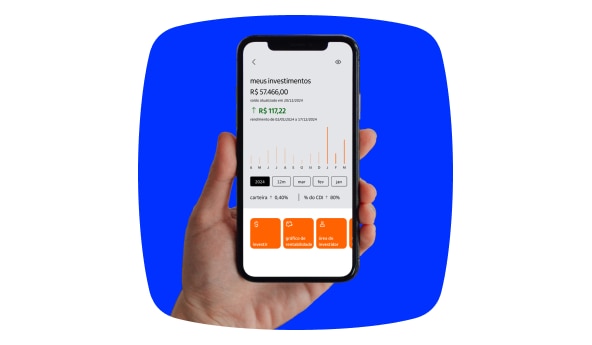 Imagem da tela de um smartphone mostrando a inteligência de investimentos Itaú.