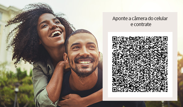 Imagem com um QRCode e a frase: Aponte a câmera do celular e contrate