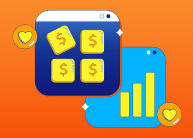 Ilustração mostrando ativos e gráficos para fundos de investimento.