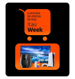 Itaú Week no Itaú Shop, com vários produtos em ofertas, como TVs, videogames, eletrodomésticos, smartphones e muito mais.