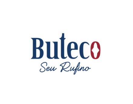 Logo da marca Buteco Seu Rufino, fundo branco e letras na cor azul.