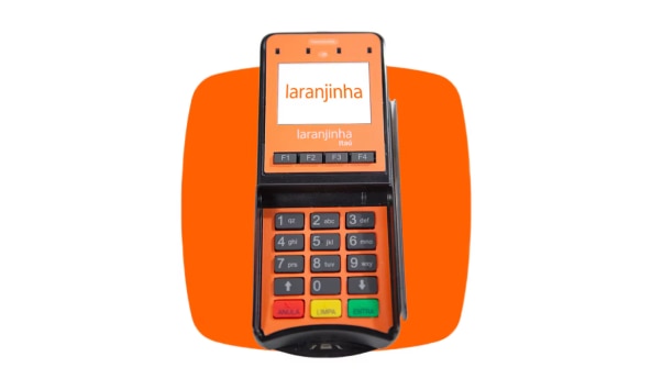 Imagem maquininha de cartão Itaú laranjinha PinPad TEF.