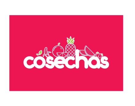 Logo da marca Cosechas, fundo rosa e letras na cor branca