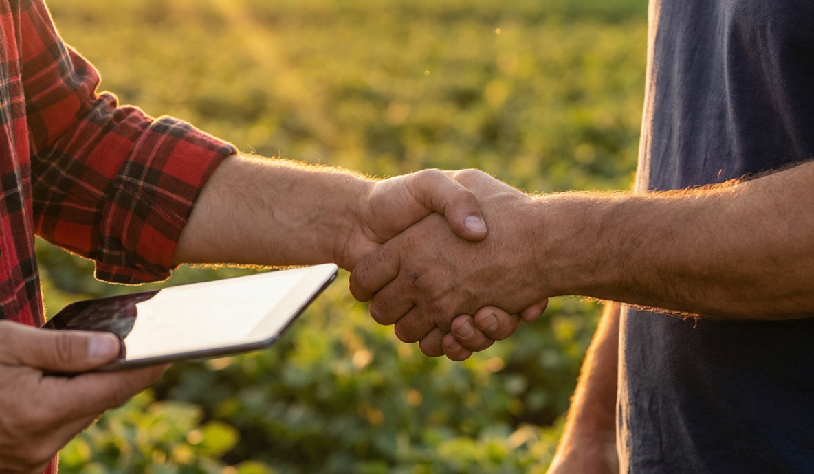 Fotografia de clientes Itaú BBA dando aperto de mãos