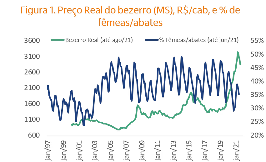 Gráfico mostrando preço do bezerro.