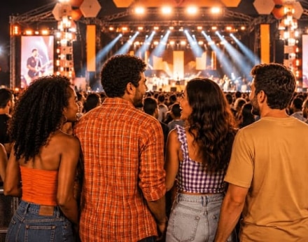Casais de amigos e clientes Itaú curtindo uma festa junina no nordeste