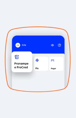 Tela de um celular com o menu do app destacando Pronampe e ProCred