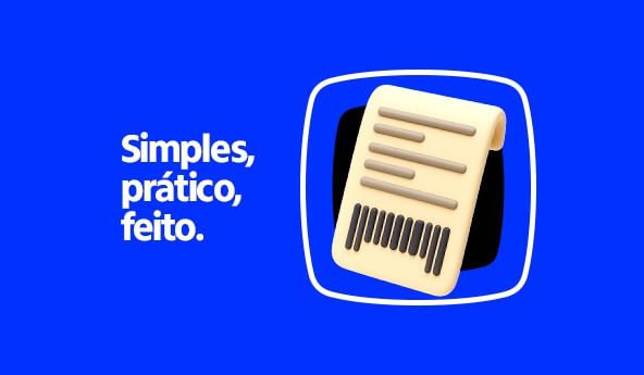 Ilustração de uma conta, escrito "Simples, prático, feito".