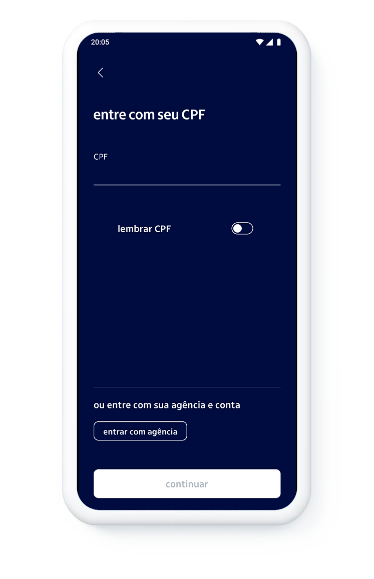 print da tela de entrar com CPF com um destaque para o switch