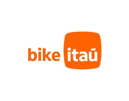 Logo da marca Bike Itaú, fundo branco e letras na cor laranja.
