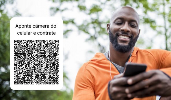 QR Code com o seguinte texto: Aponte câmera do celular e contrate