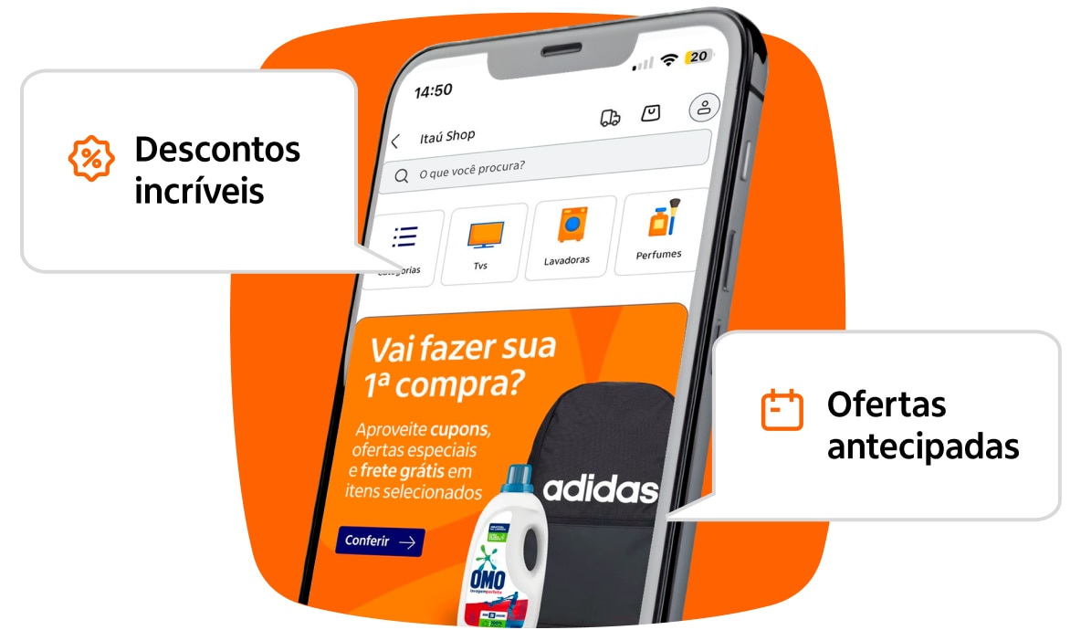 Celular com o canal do Itaú Shop aberto no Whatsapp