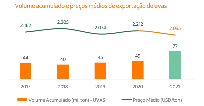 Gráficos com exportações de uva.