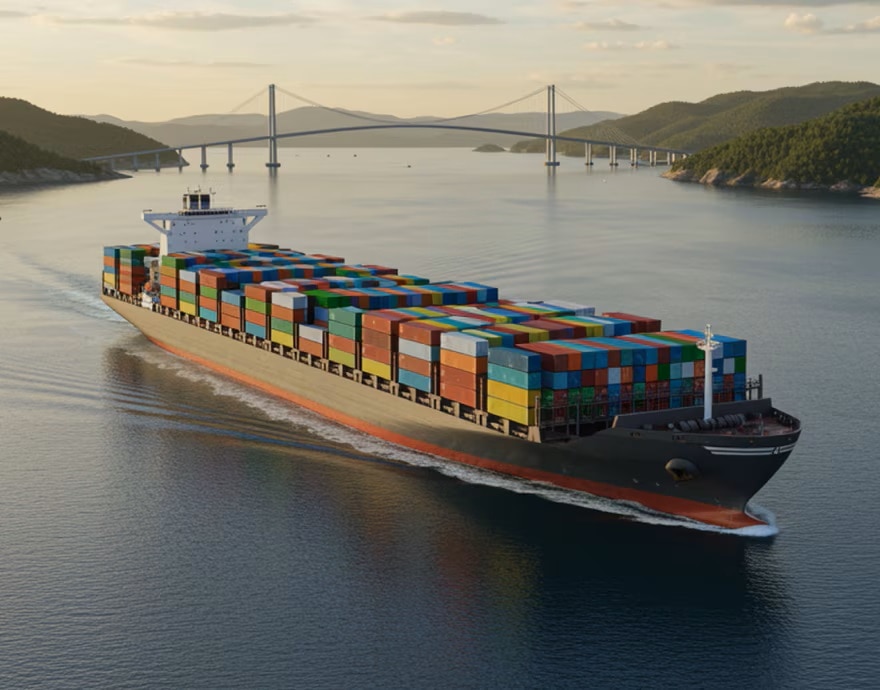 Fotografia de uma embarcação com contêineres