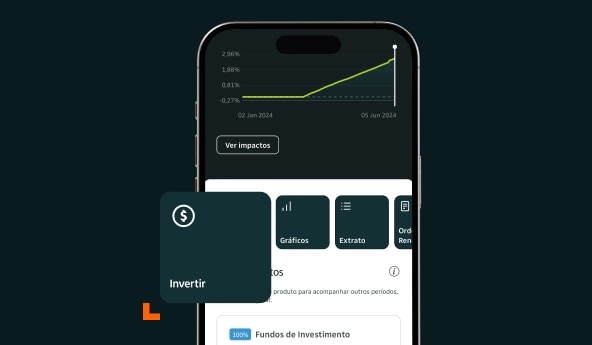 Ilustração de um celular acessando a tela de investimentos
