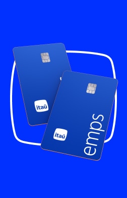 Imagem ilustrativa do cartão Itaú Emps em fundo azul.