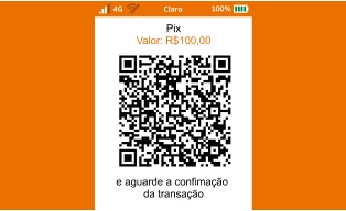 Imagem do QR Code com o valor da compra na tela da maquininha.