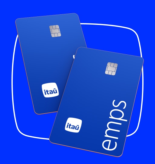 Imagem ilustrativa do cartão Itaú Emps em fundo azul.