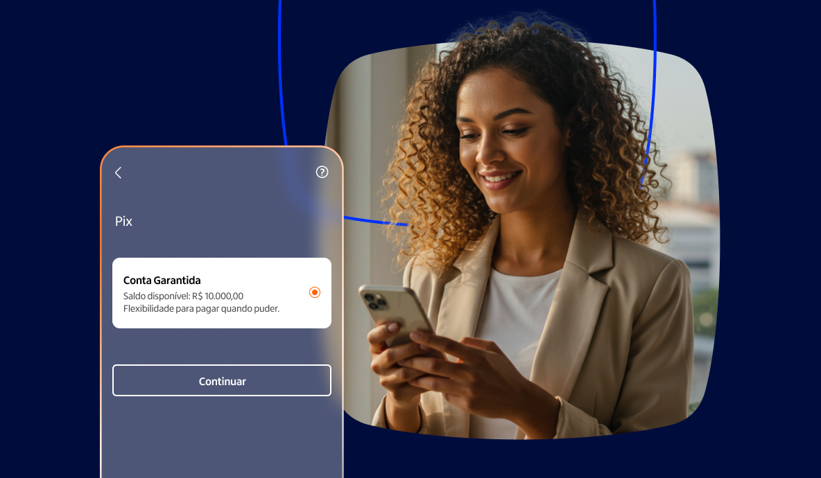 Pessoa mexendo no app Itaú Empresas na funcionalidade de Pix utilizando Conta Garantida