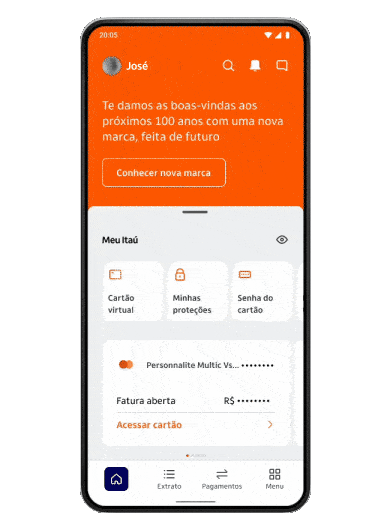 Imagem de um smartphone mostrando a tela de Inteligência Itaú.