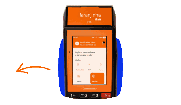 Gif da laranjinha + do Itaú demonstrando uma venda no crédito parcelado