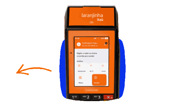 Gif da laranjinha + do Itaú demonstrando uma venda no débito