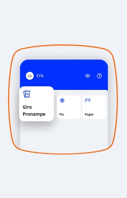 Tela de um celular com o menu do app destacando Giro Pronampe