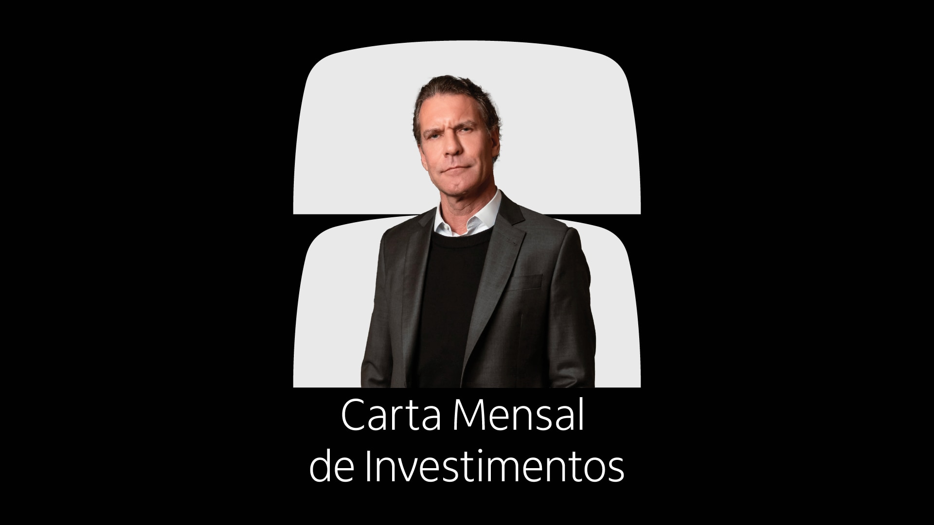 Foto do estrategista-chefe de investimentos do Itaú, Nicholas McCarthy, dentro de logos recortados do Itaú, com a inscrição "Carta Mensal de Investimentos" abaixo